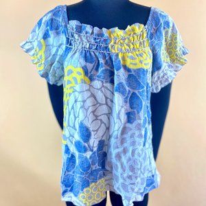 DKNY Jeans Women's Yellow Gray Floral Open Shoulder Blouse S